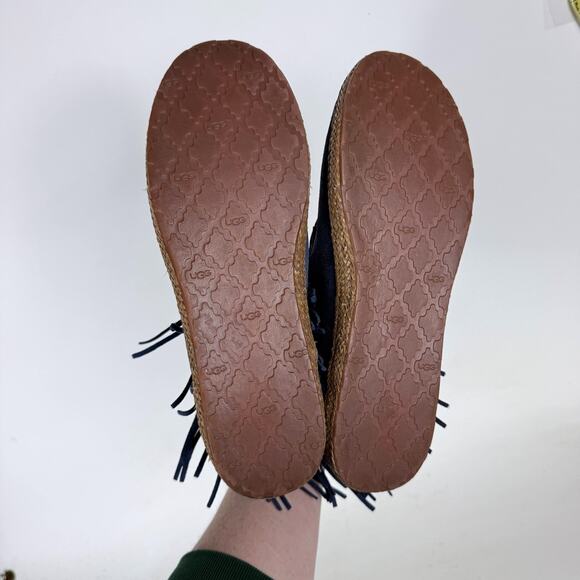 UGG Shenendoah Fringe Moccasin Ankle Bootie Womens 8 Blue Suede Side Zip Comfort - Picture 8 of 9